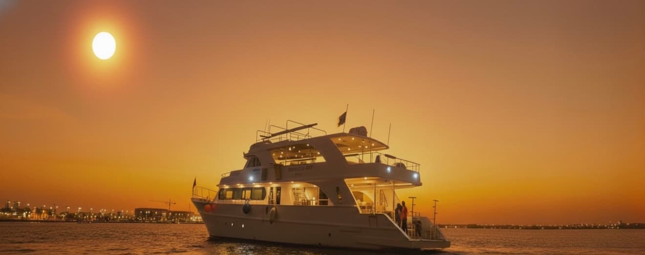 Coucher de soleil sur un yacht en mer Rouge